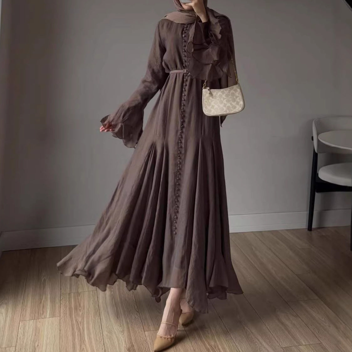 Damen A-Linien Kleid mit ausgestellten Ärmeln