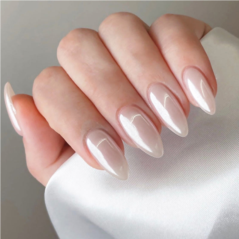 Aurora White Fake Nails – Lange Wasserrohr-Form – Ansicht 8