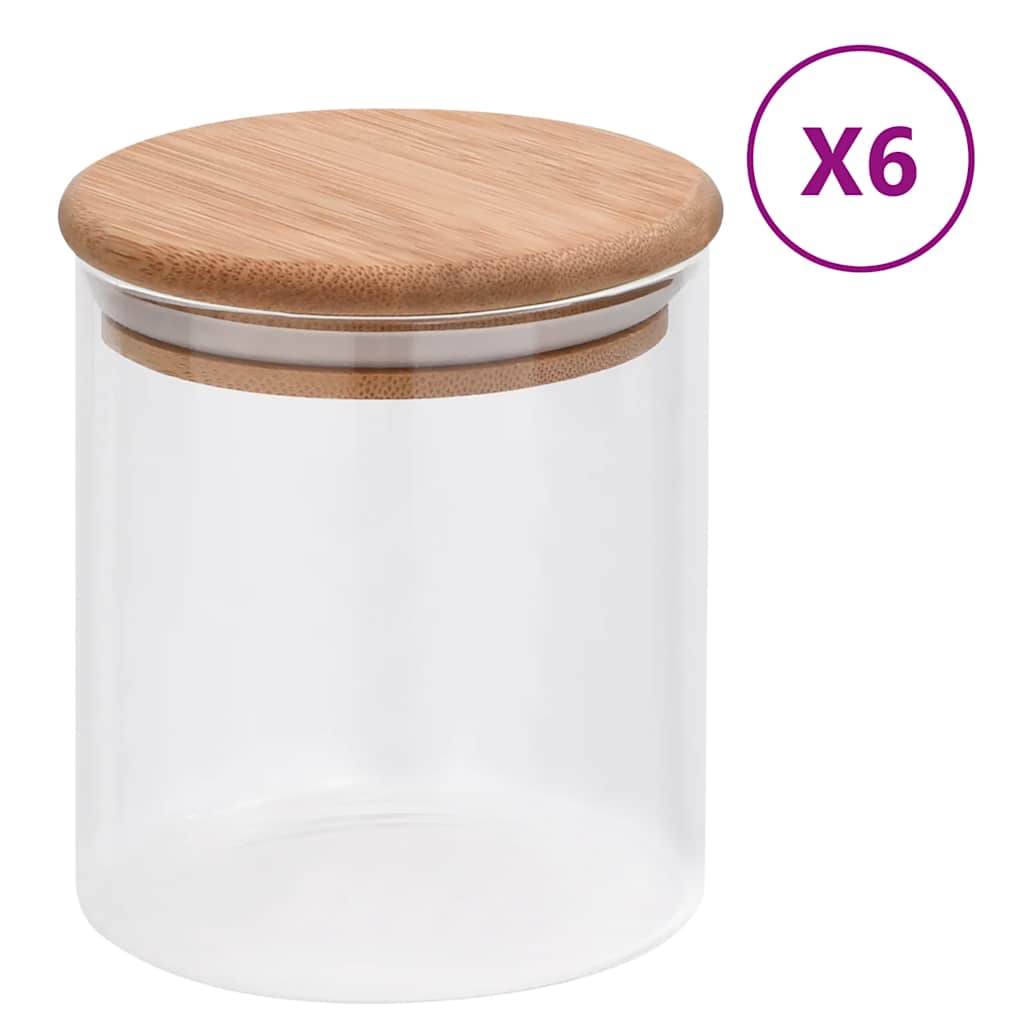 Vorratsgläser mit Bambusdeckel, 6 Stück, 600 ml
