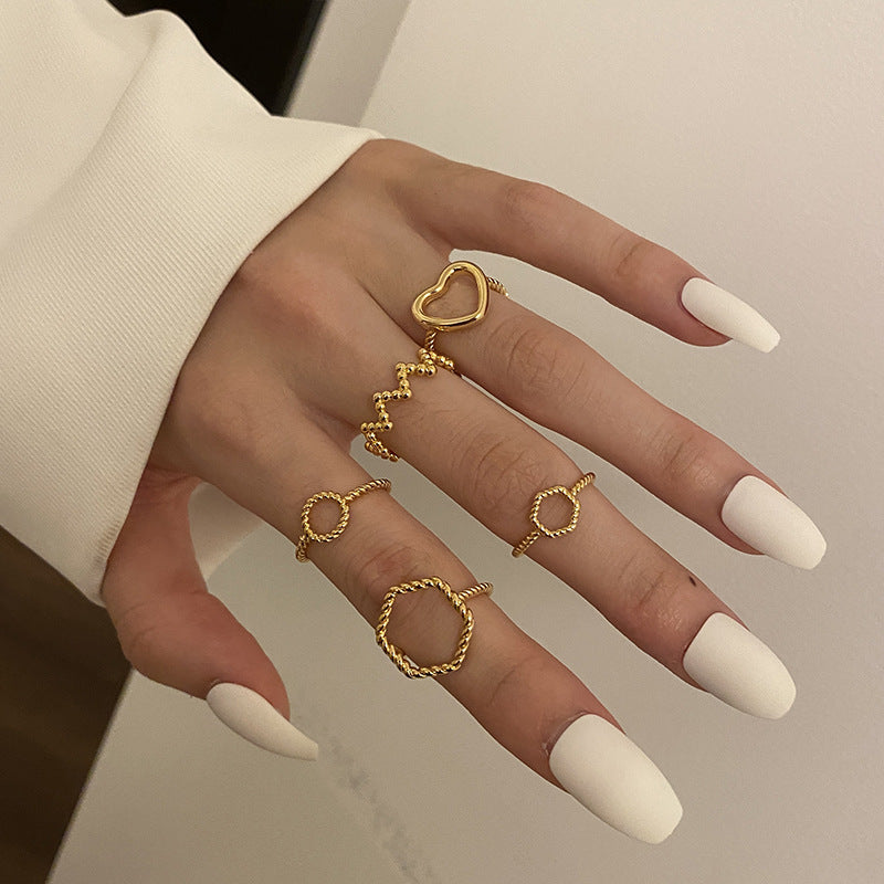 Stapelring-Set Gold · Mix (Herz & Welle)