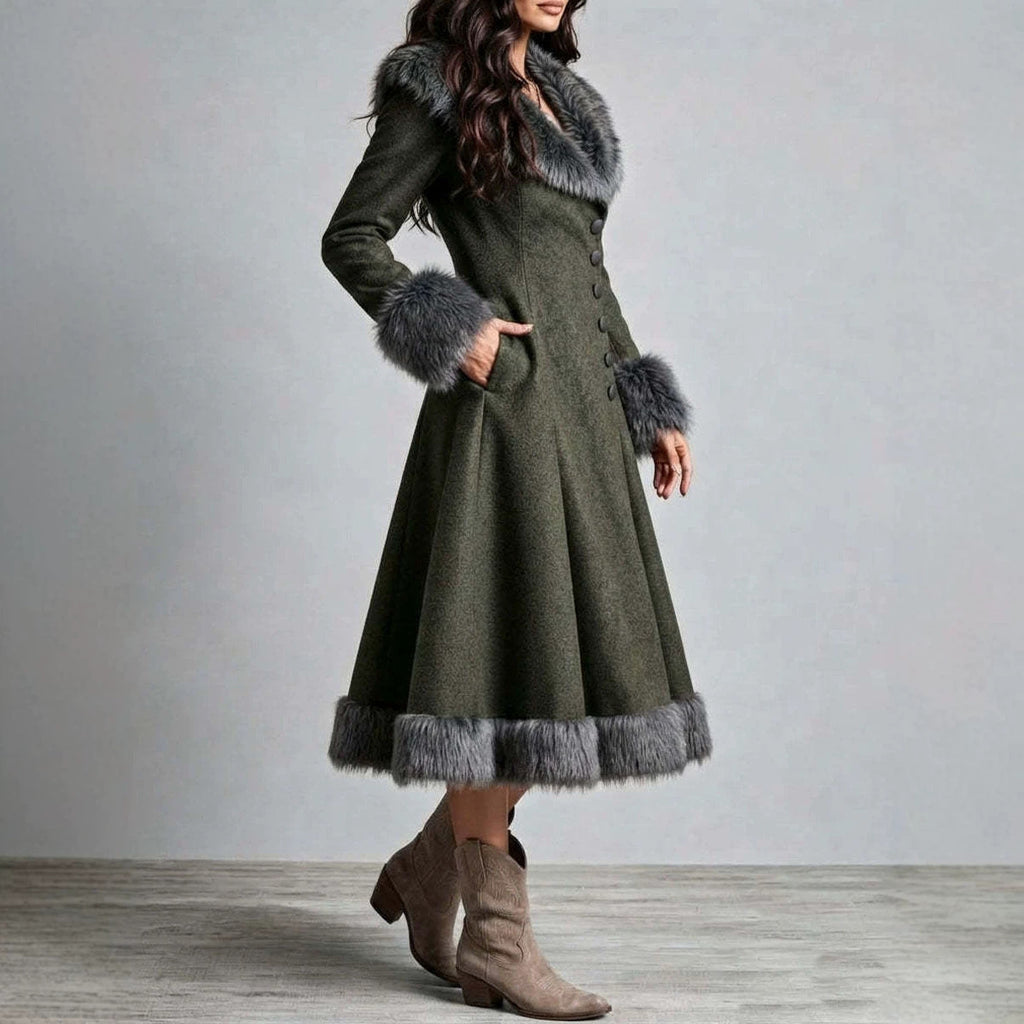 Damenkleid mit Kunstfellkragen – Bild 5 | LuxeStyle