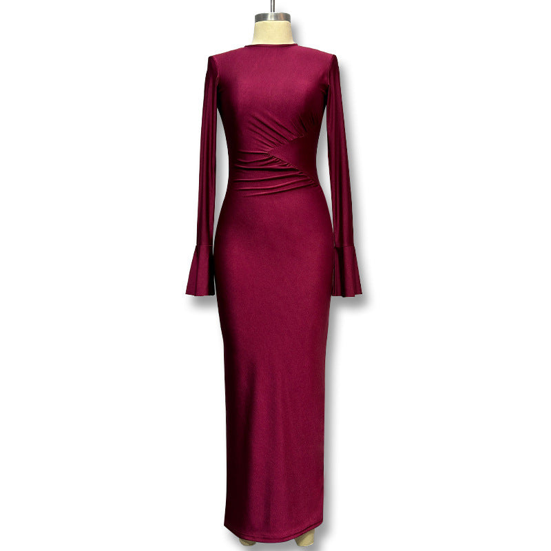 Damen-Bodycon-Kleid mit Rundhals und Trompetenärmeln – Bild 2 | LuxeStyle