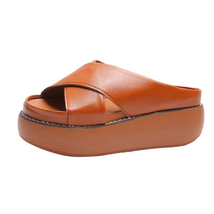 Retro Plateau-Sandalen mit Überkreuzriemen