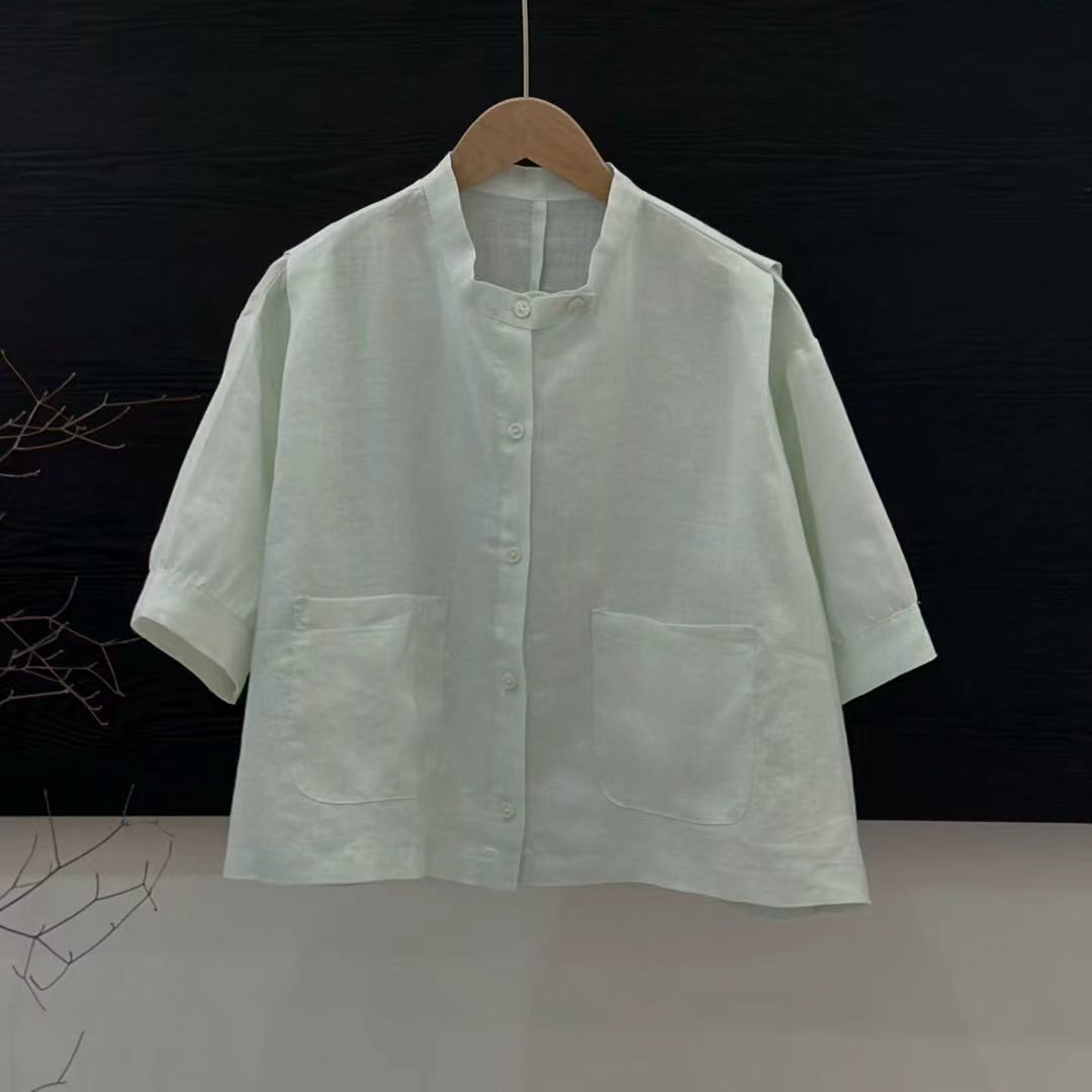 Retro Mock-Neck Top aus Ramie