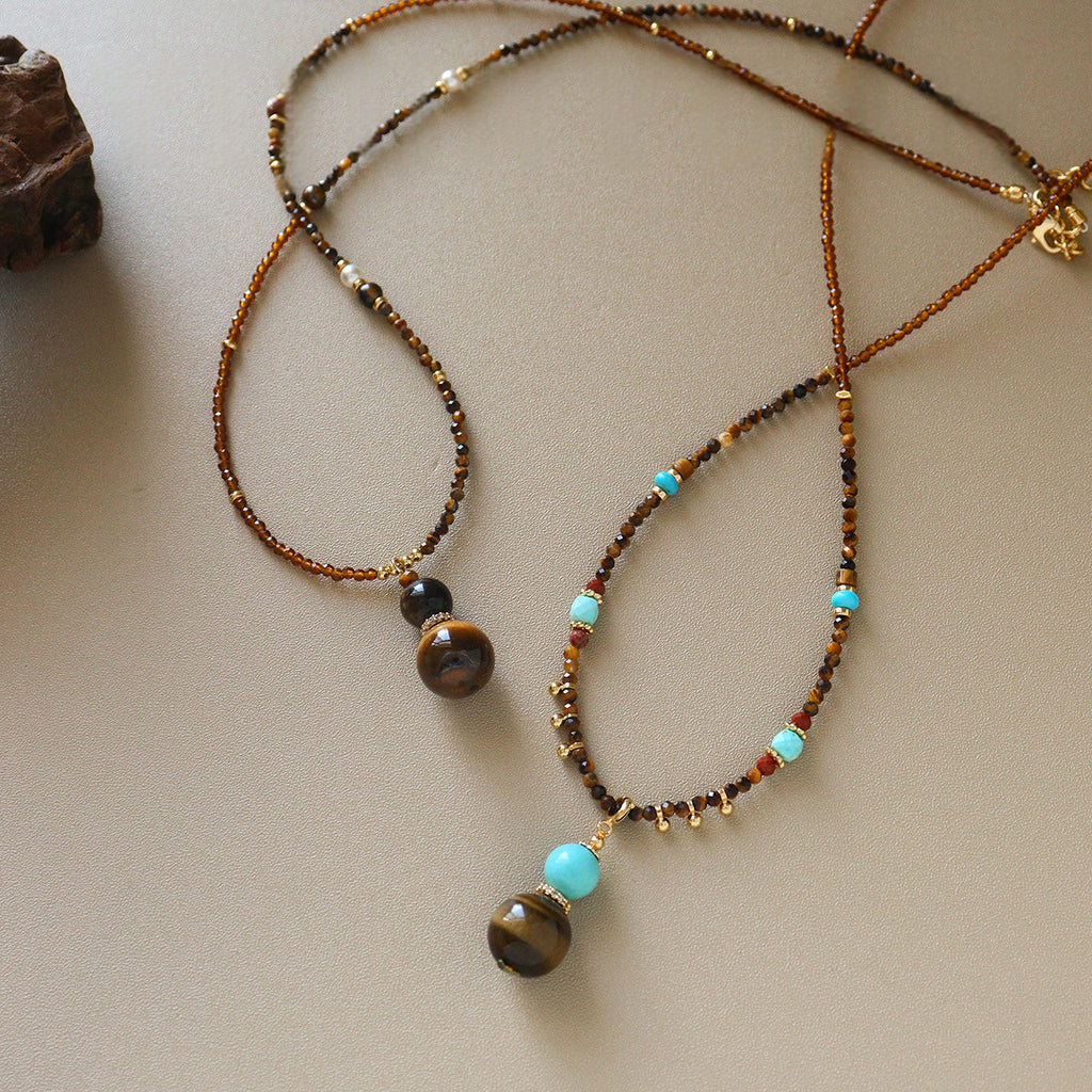 Tigeraugen-Perlenkette mit Turquoise-Anhänger – Bild 3 | LuxeStyle