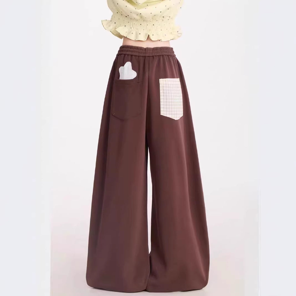 Retro Patchwork Plaid Wide Leg Pants