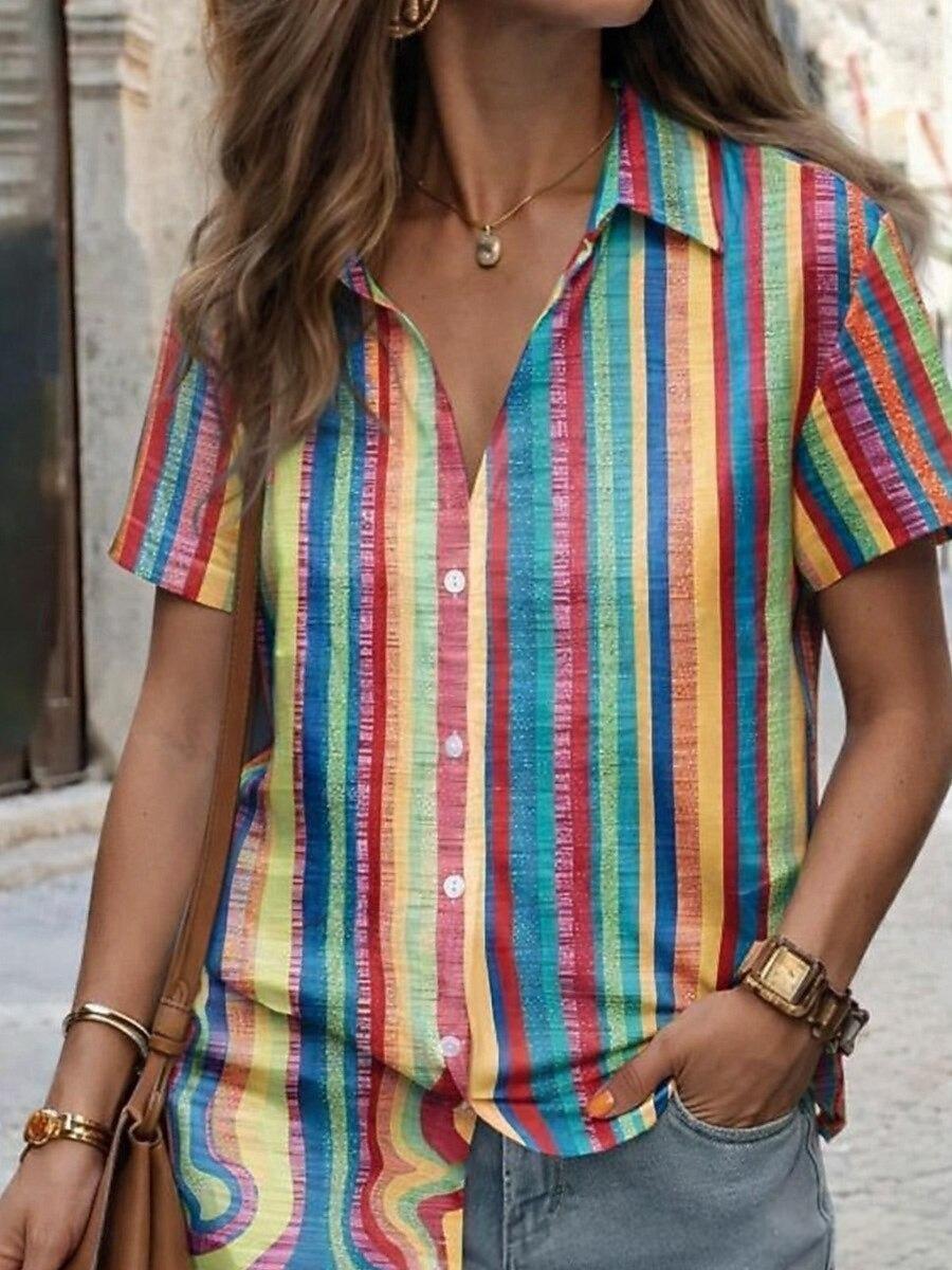 Gestreifte Retro-Bluse mit Blumenmuster