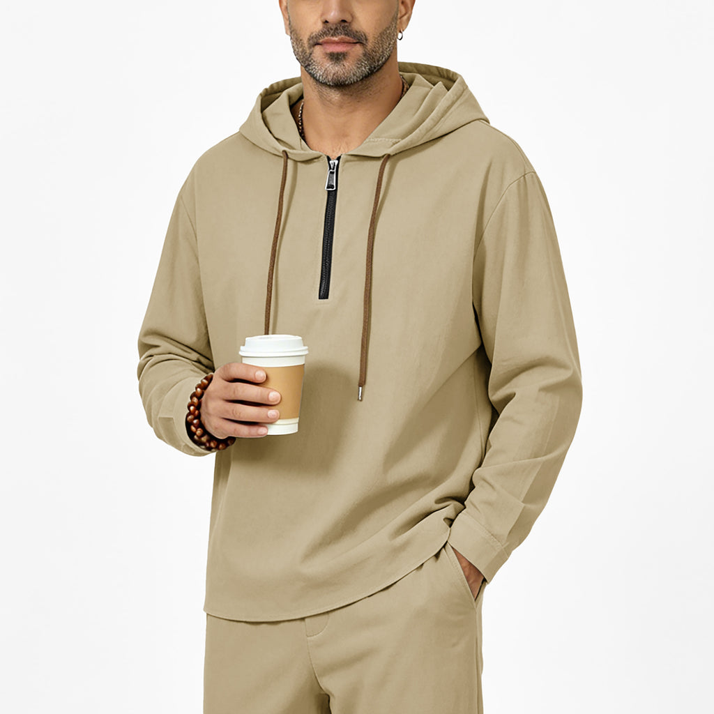 Herren Leinen-Halbzip-Hoodie