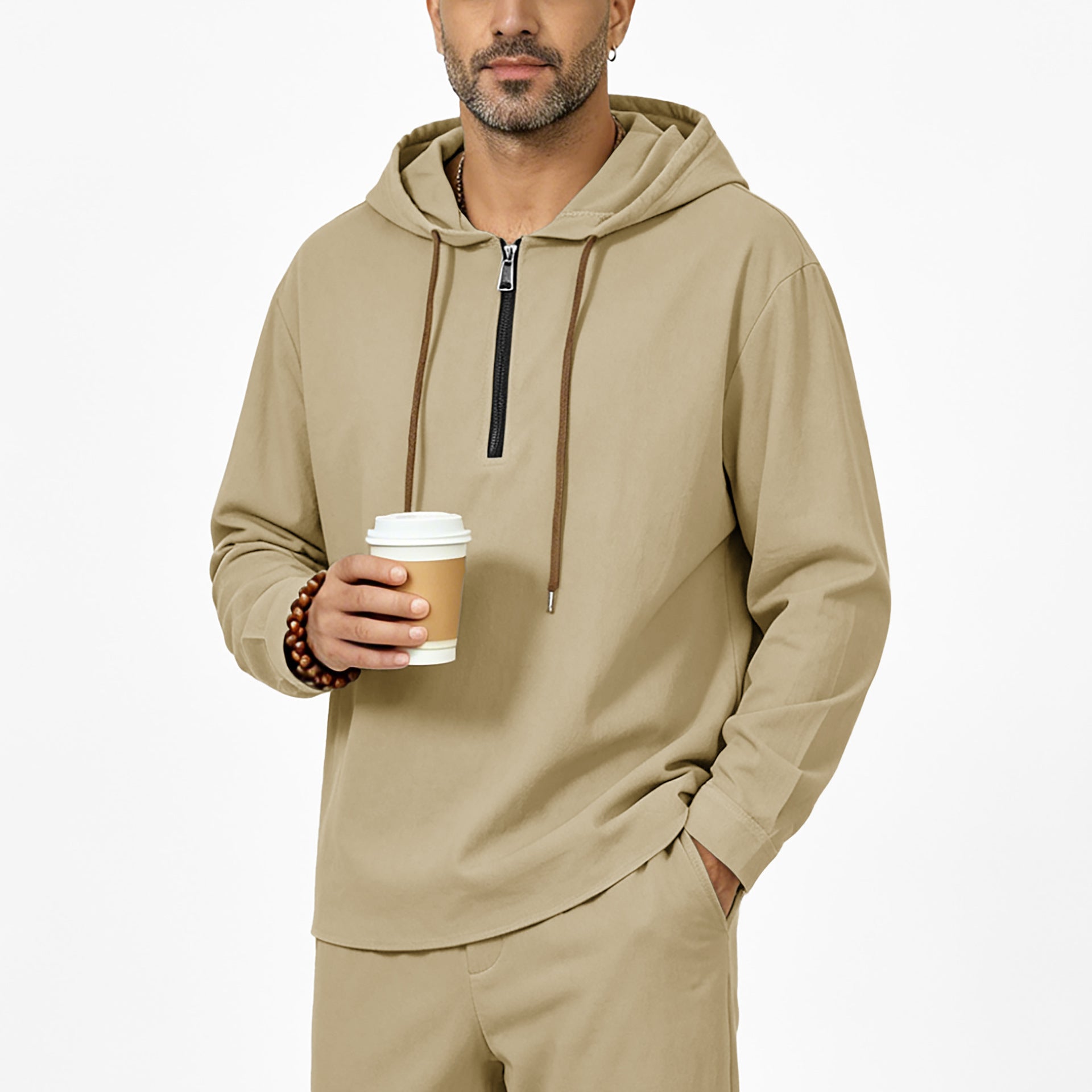 Herren Leinen-Halbzip-Hoodie