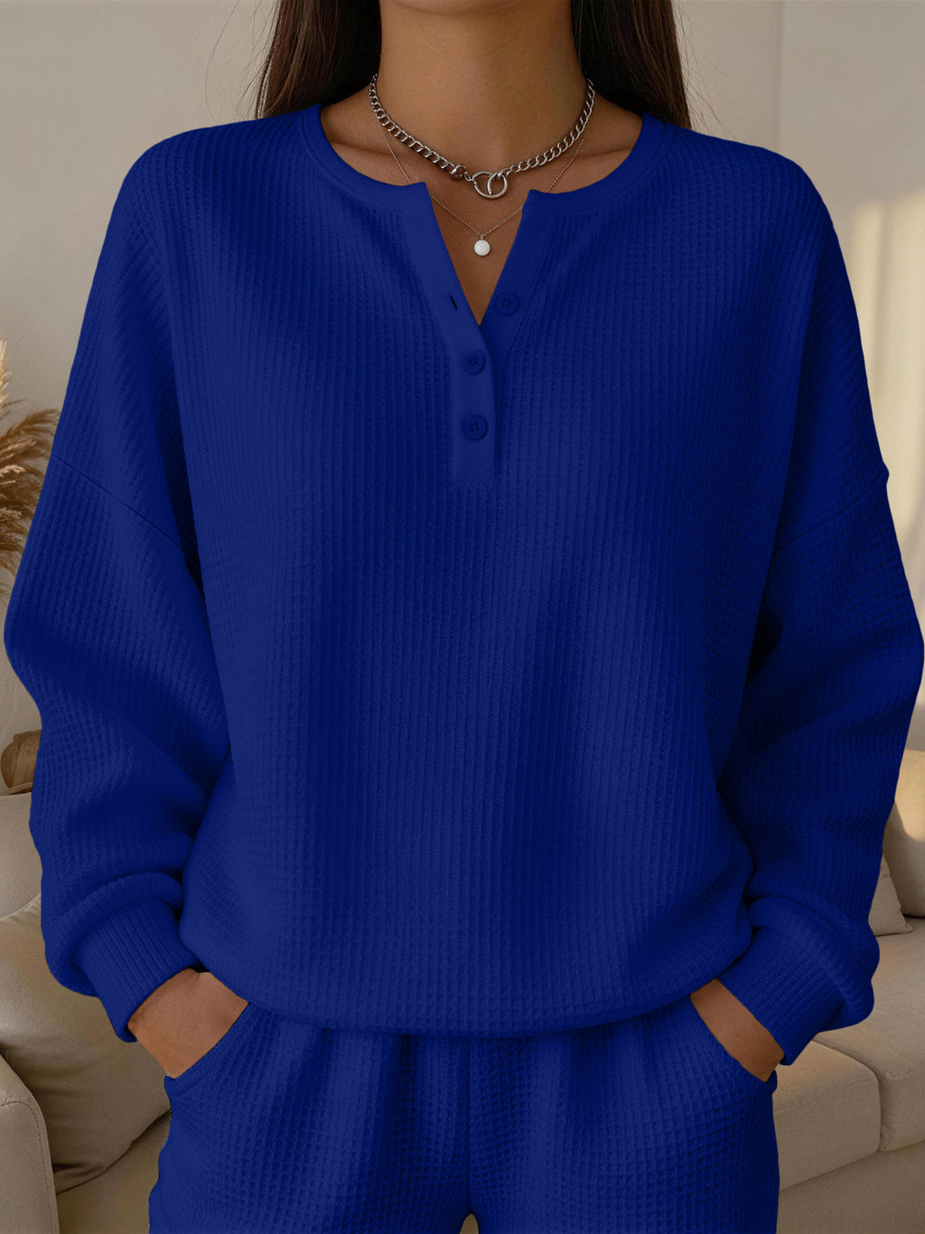 Einfarbiges Wellenspitzen-Pullover für Damen