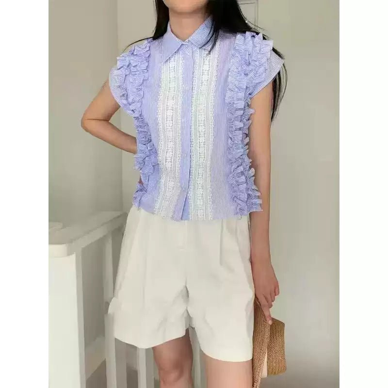 Spitzenbesticktes Patchwork-Hemd für Damen