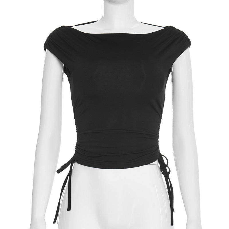 Halterneck Off-Shoulder Top mit Raffung