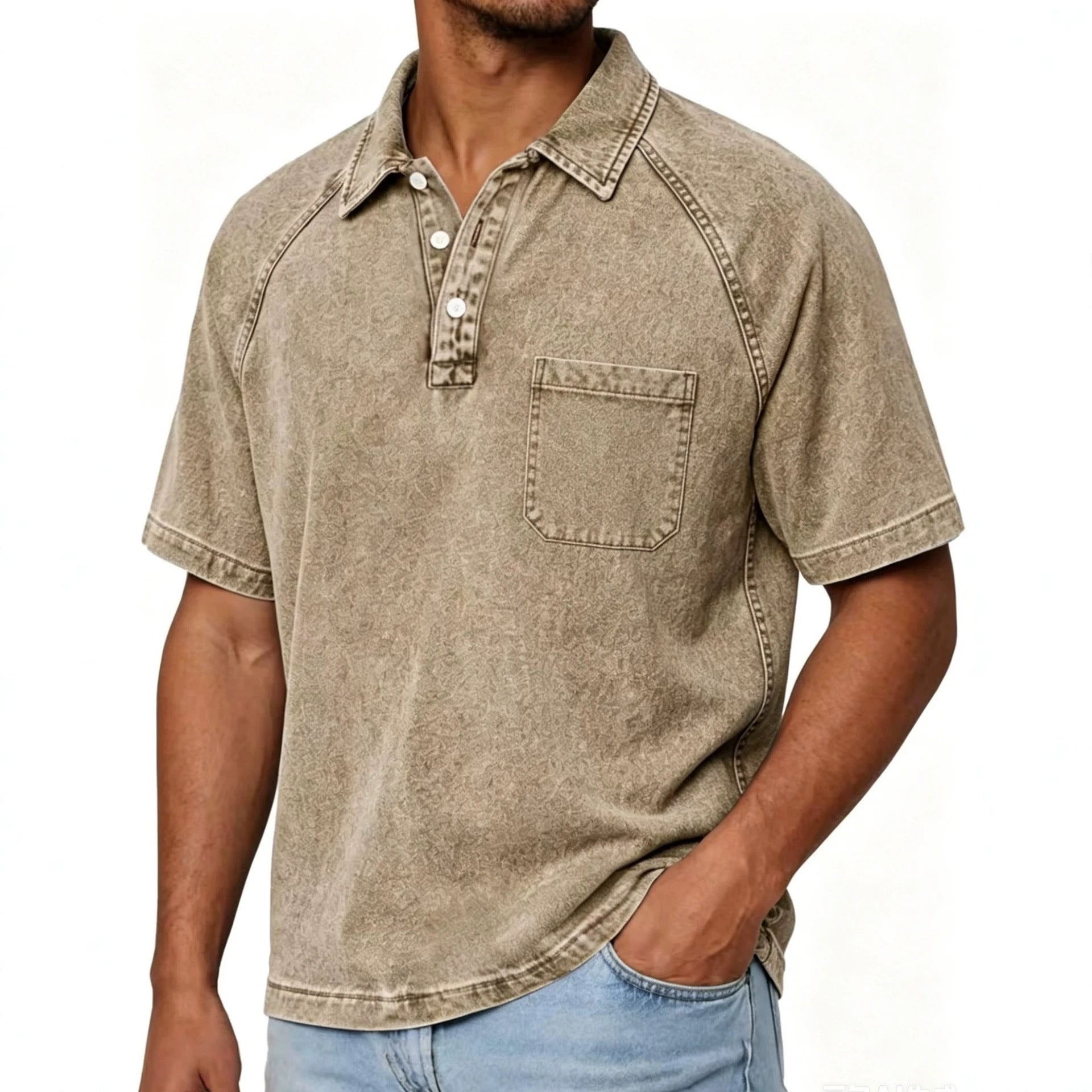 Gewaschener Cord-Polo mit Kragen, Amerikanischer Stil