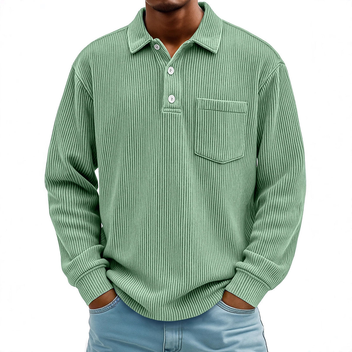 Herren Cord-Polohemd Langarm Gestreift – Bild 8 | LuxeStyle