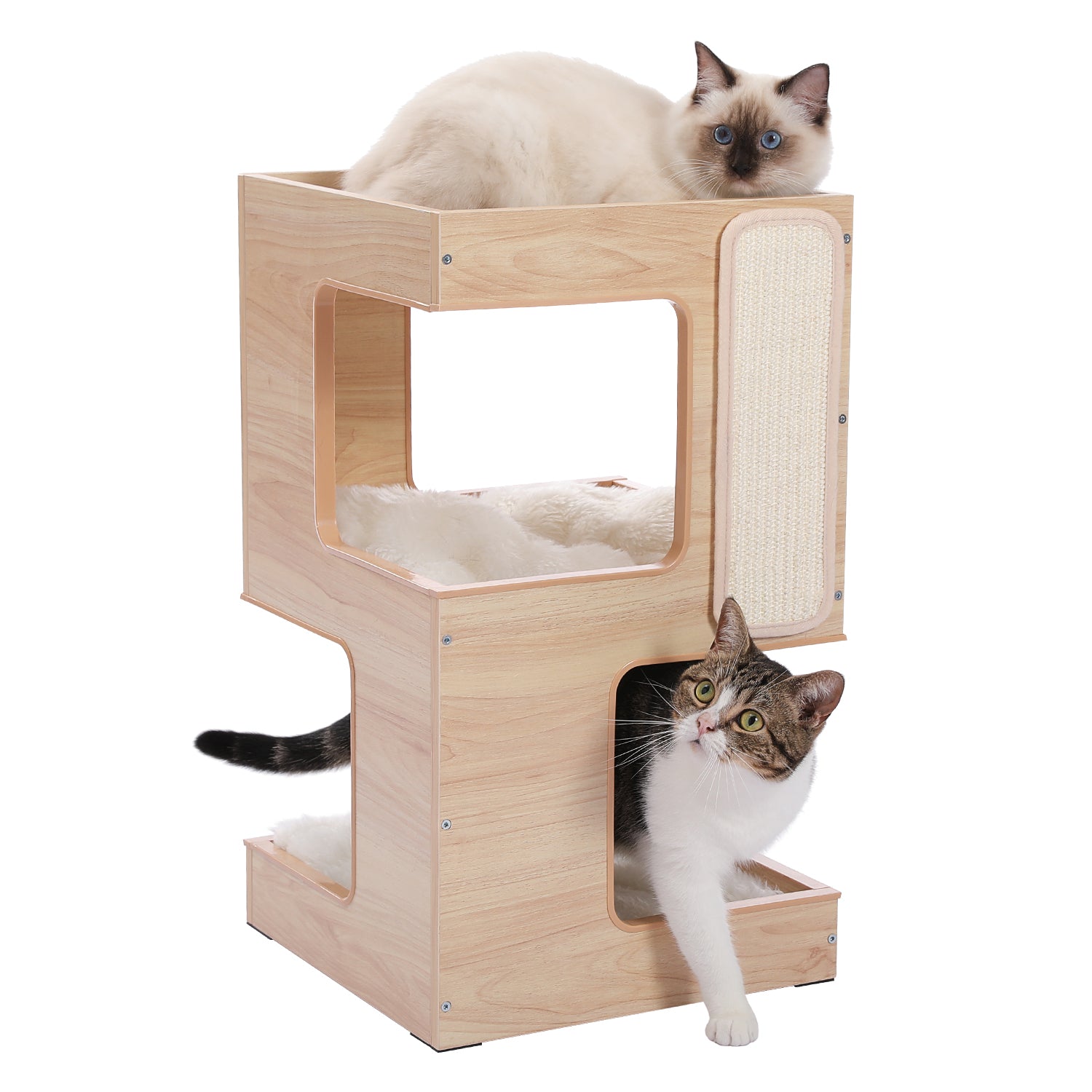 Doppellagiges Katzenbett aus Massivholz mit Sisal
