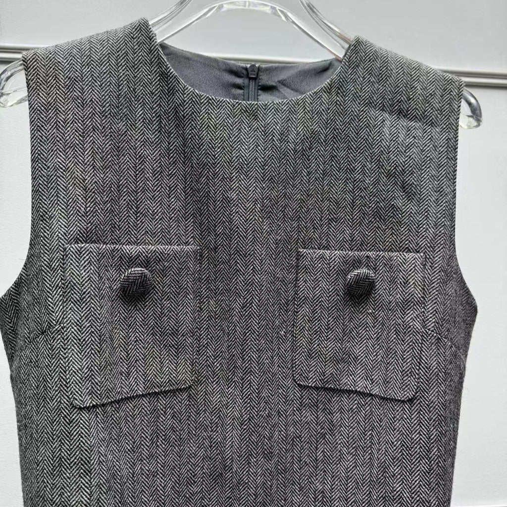 Woll-Tweed Charme-Style Slipkleid ohne Ärmel