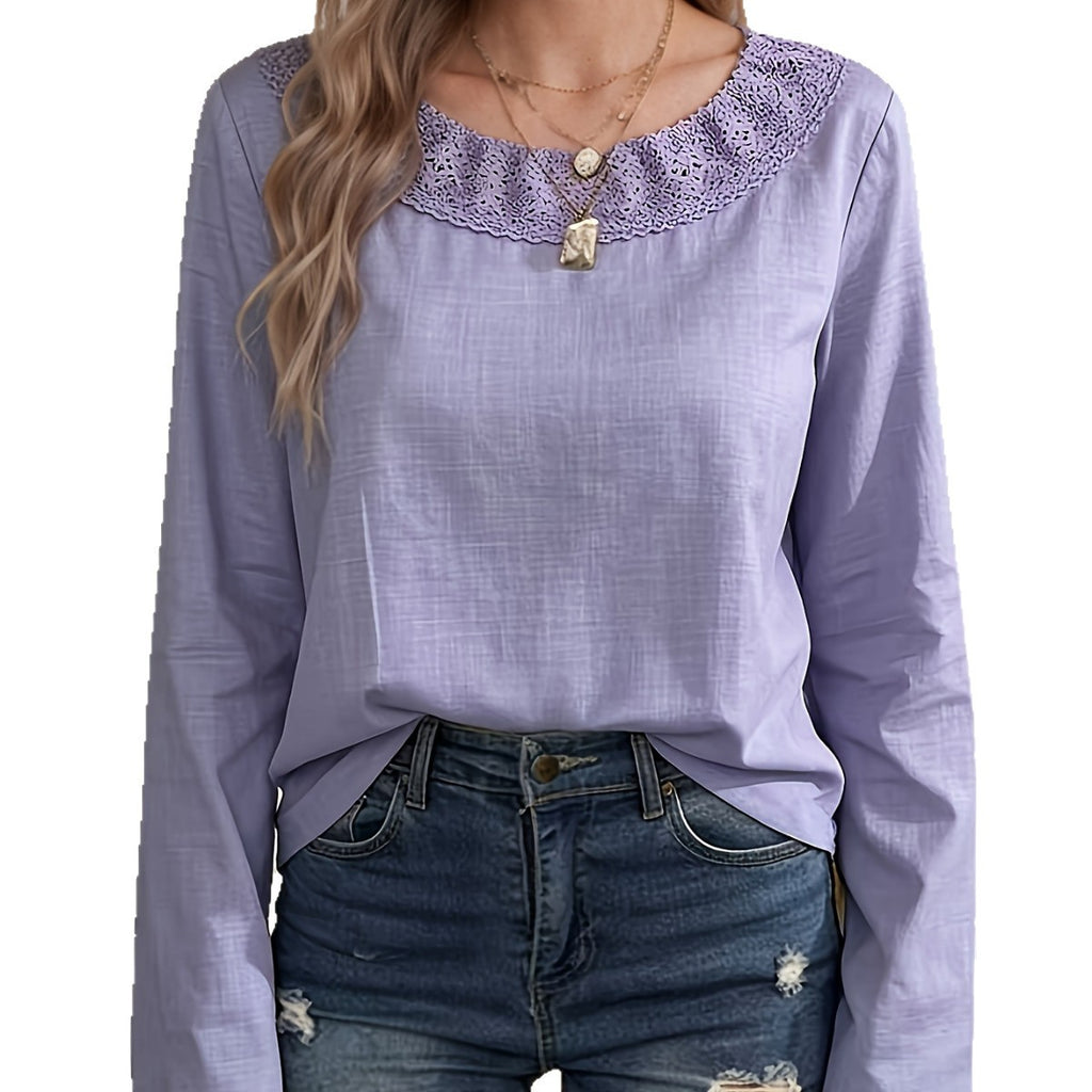Lavendelfarbenes Langarm-Top mit Spitze