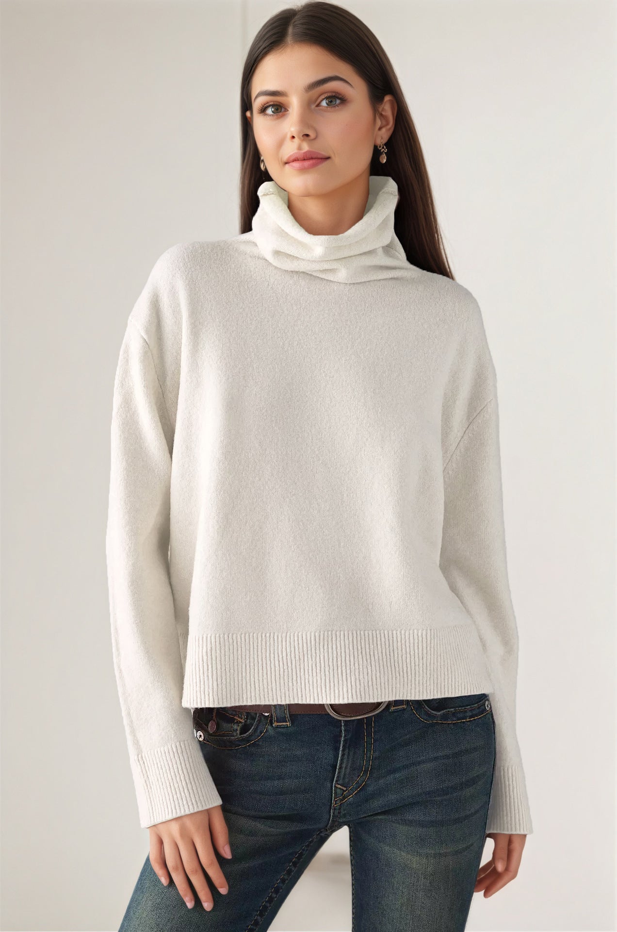 Damen Rollkragen Strickpullover