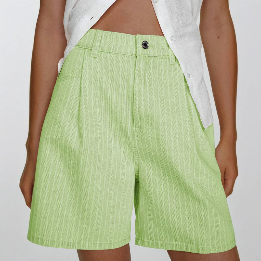 Gestreifte High-Waist Denim Shorts in Übergrössen