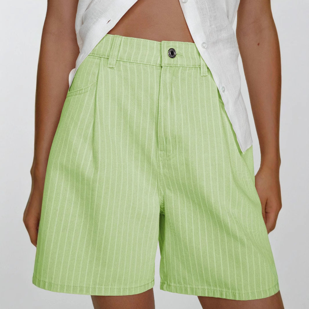 Gestreifte High-Waist Denim Shorts in Übergrössen