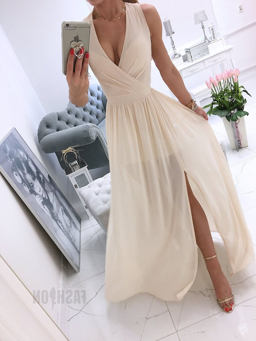 Ärmelloses V-Ausschnitt Kleid – Bild 3 | LuxeStyle