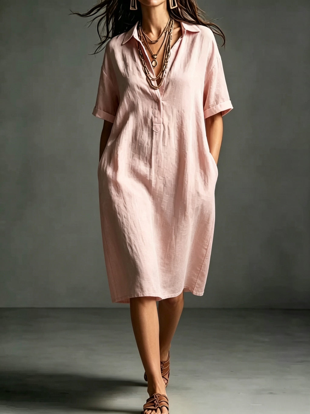 Ärmelloses V-Neck Kleid mit Taschen