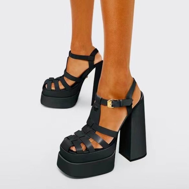 Geflochtene Römer-Sandalen mit hohem Absatz – Bild 6 | LuxeStyle