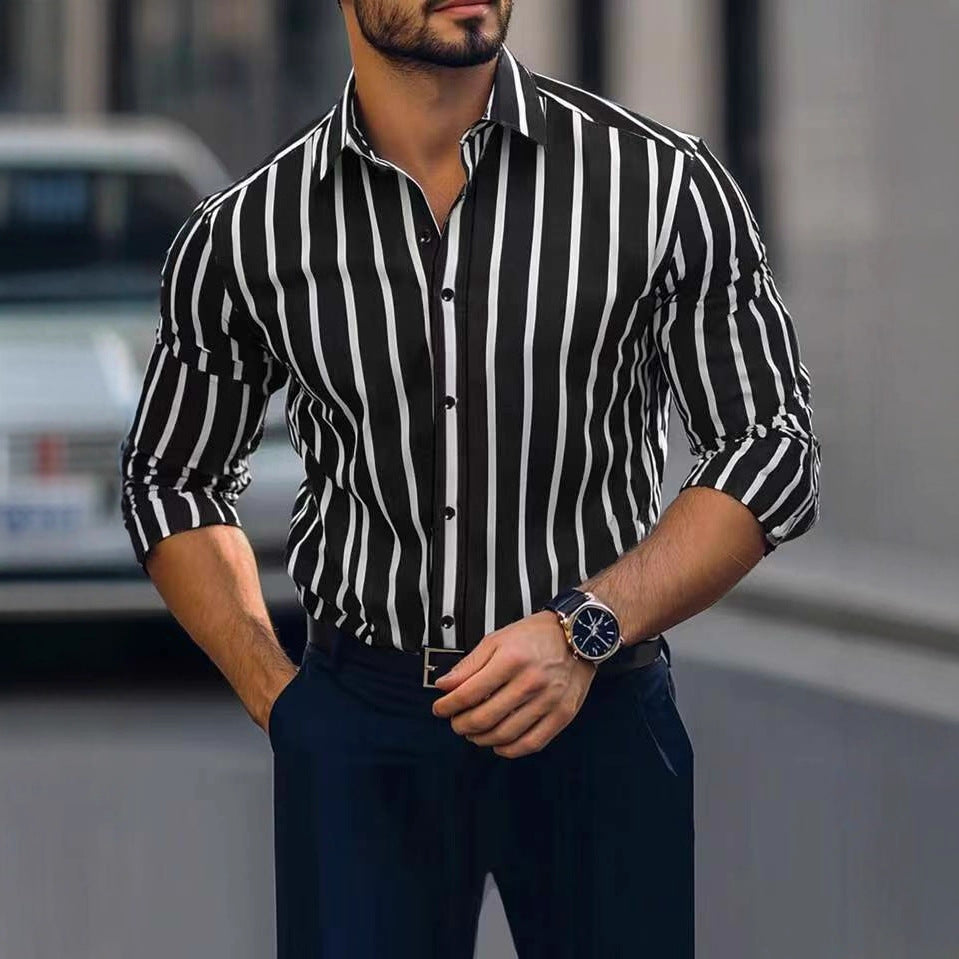 Gestreiftes Langarmshirt mit Stretch für Herren – Bild 2 | LuxeStyle