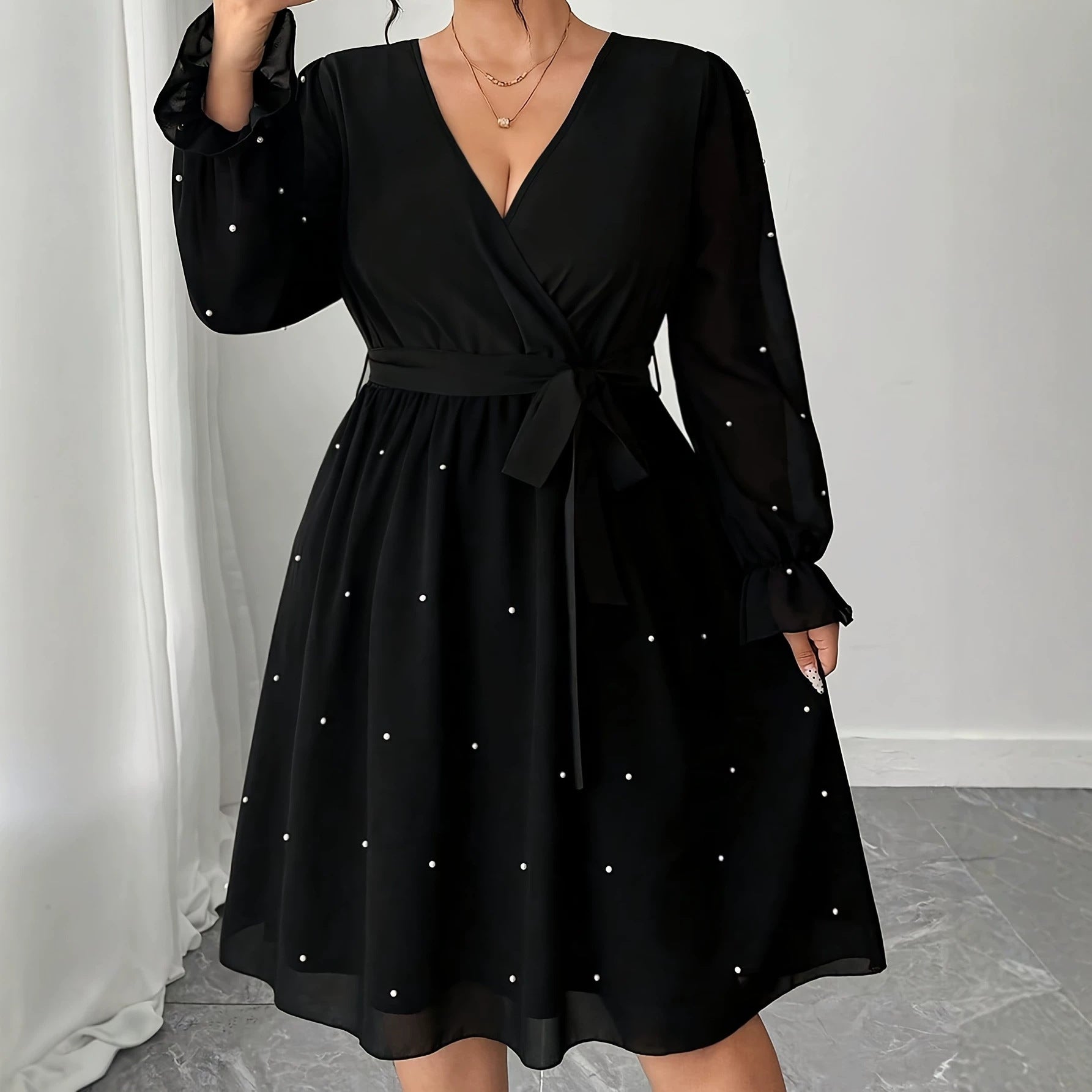 Elegantes V-Ausschnitt A-Linien Kleid