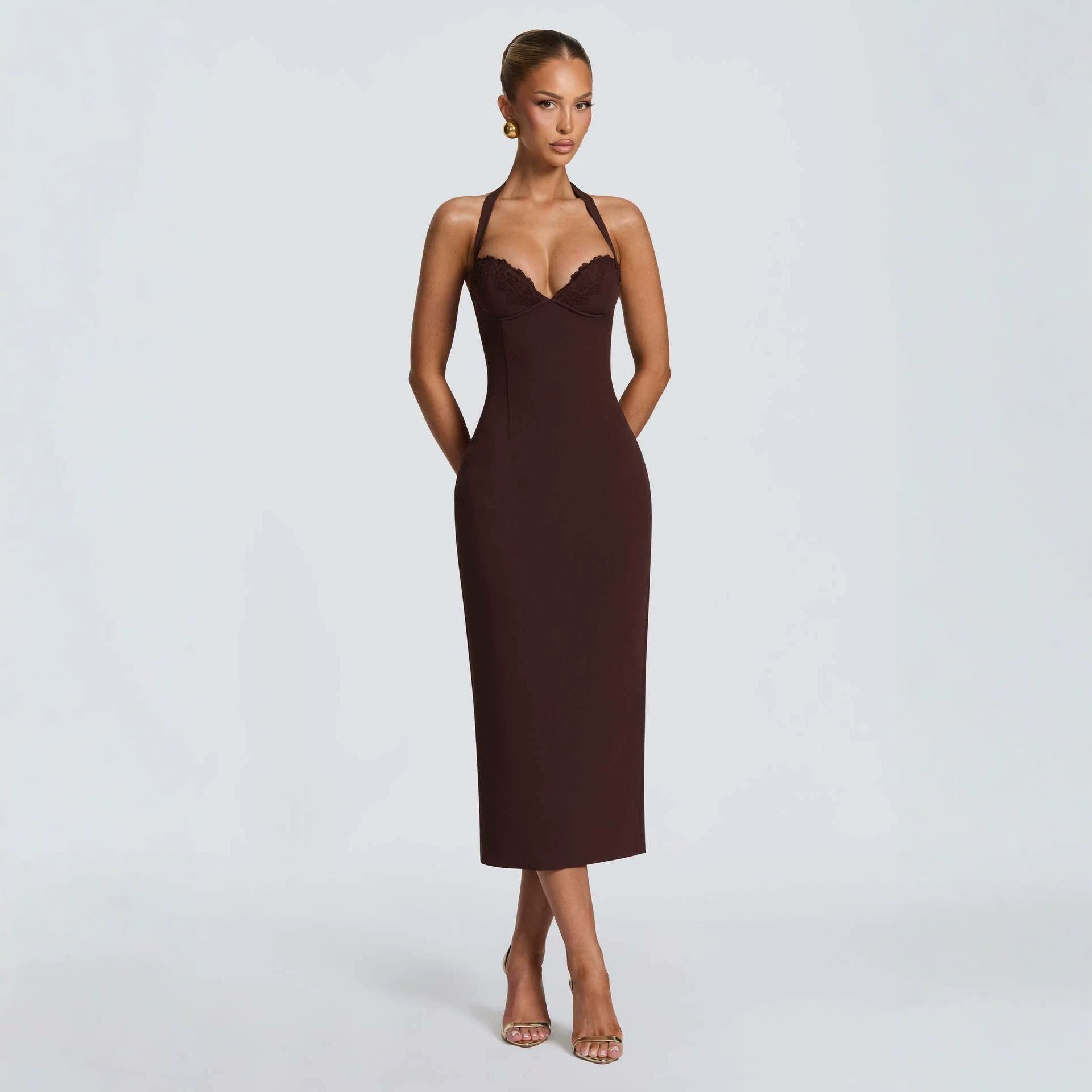 Neckholder-Kleid mit Spitze