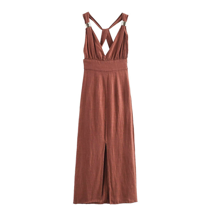 Maxikleid mit Kreuzrücken und Taillenschnürung | LuxeStyle