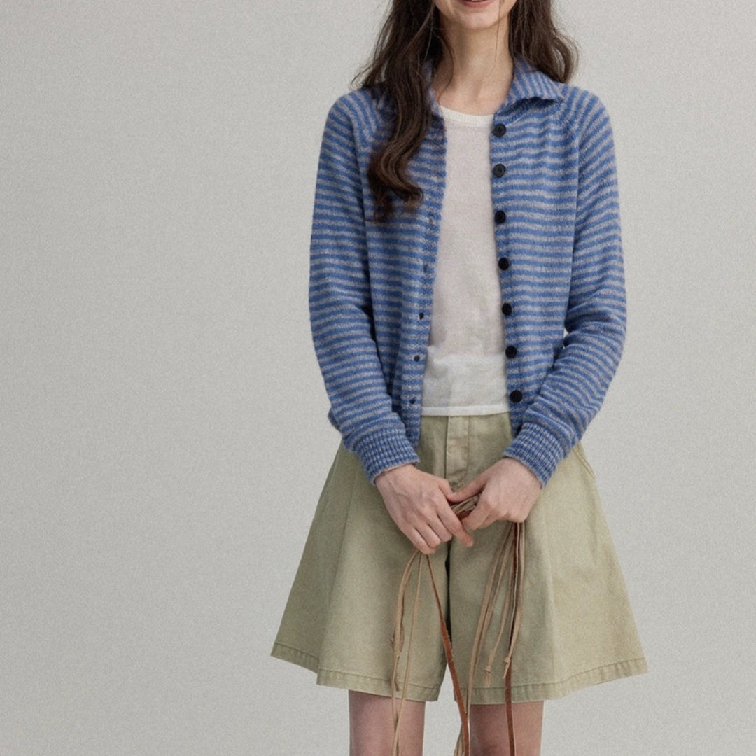 Gestreifter Fluffy-Woll-Cardigan