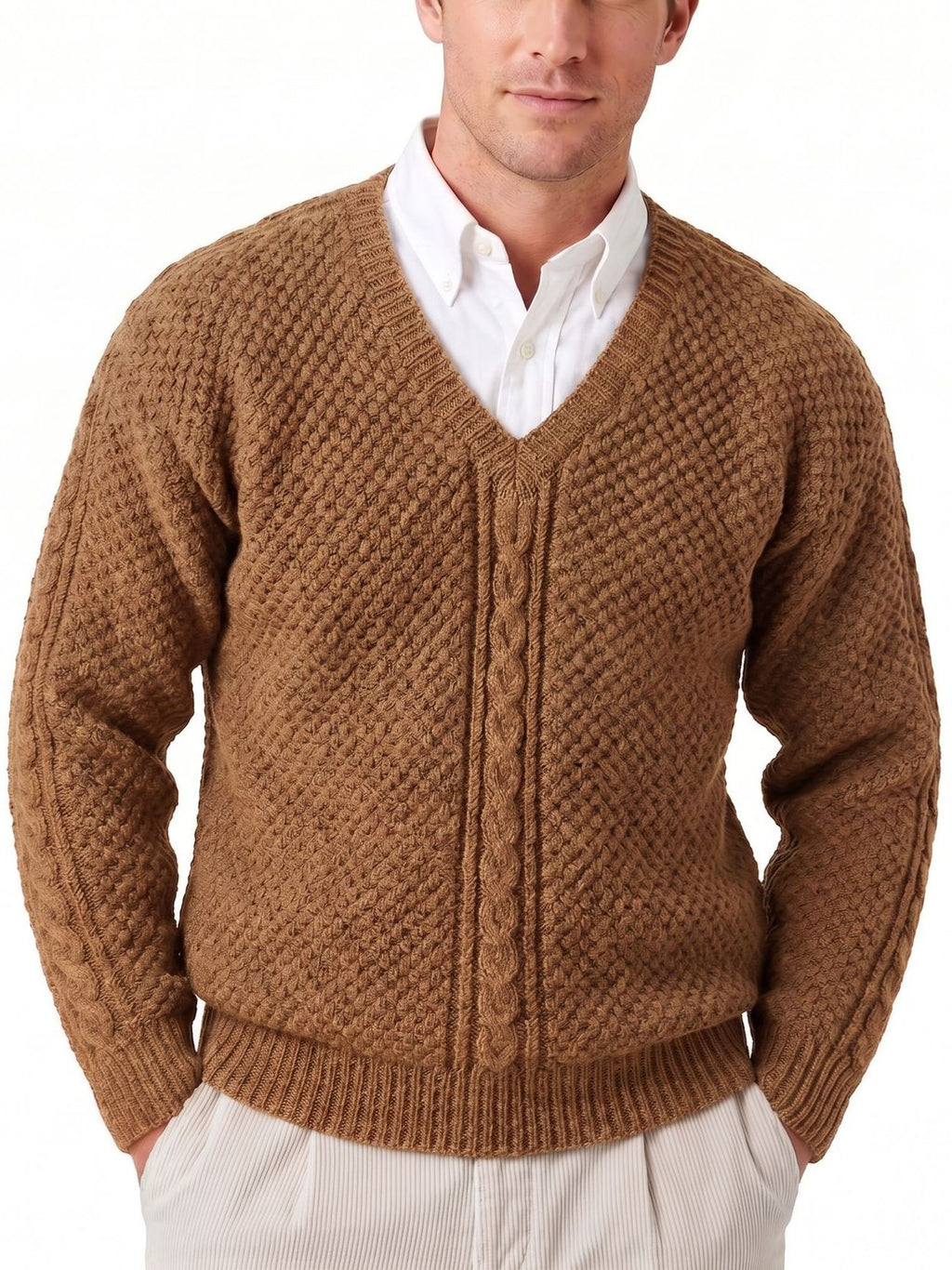 Herren V-Ausschnitt Pullover mit Zopfmuster – Bild 7 | LuxeStyle
