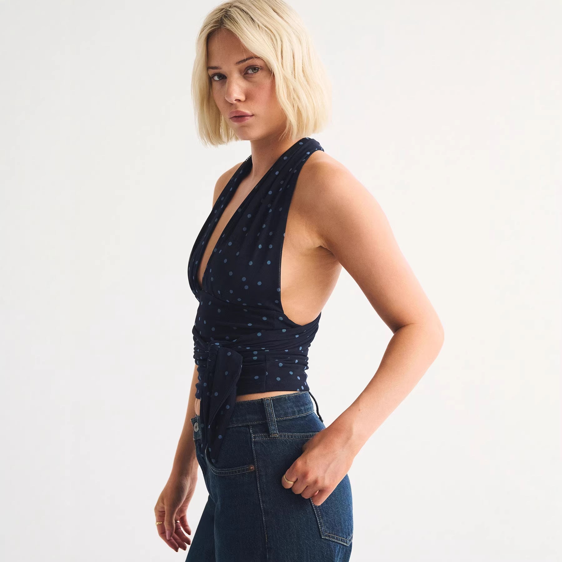 Retro Polka-Dot Halter Top für Damen
