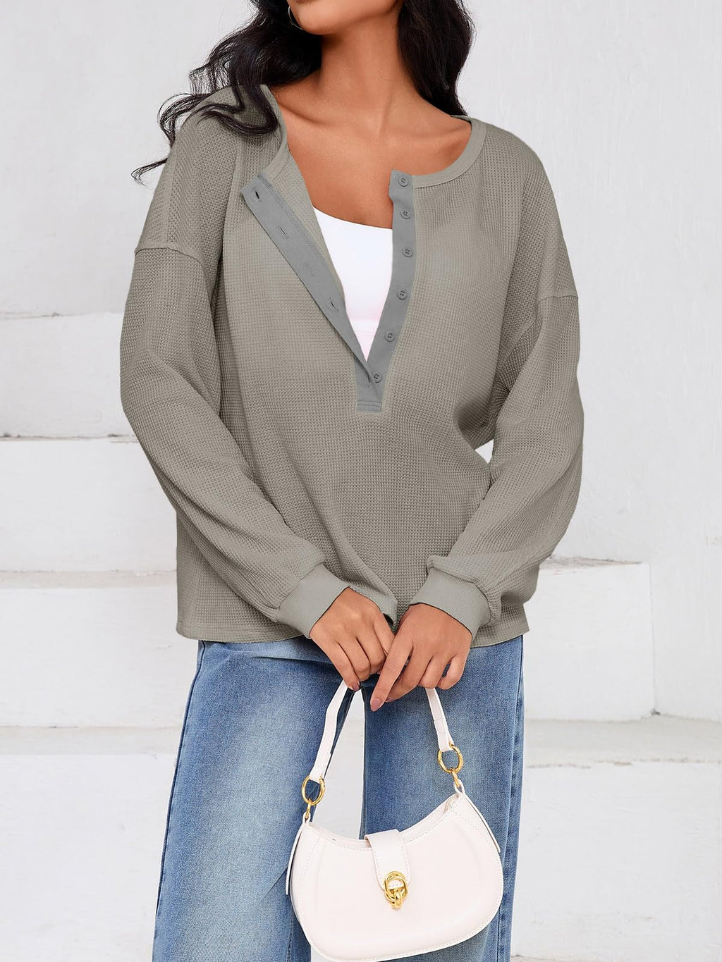 Fisoew Cropped Sweatshirt Waffelstrick
