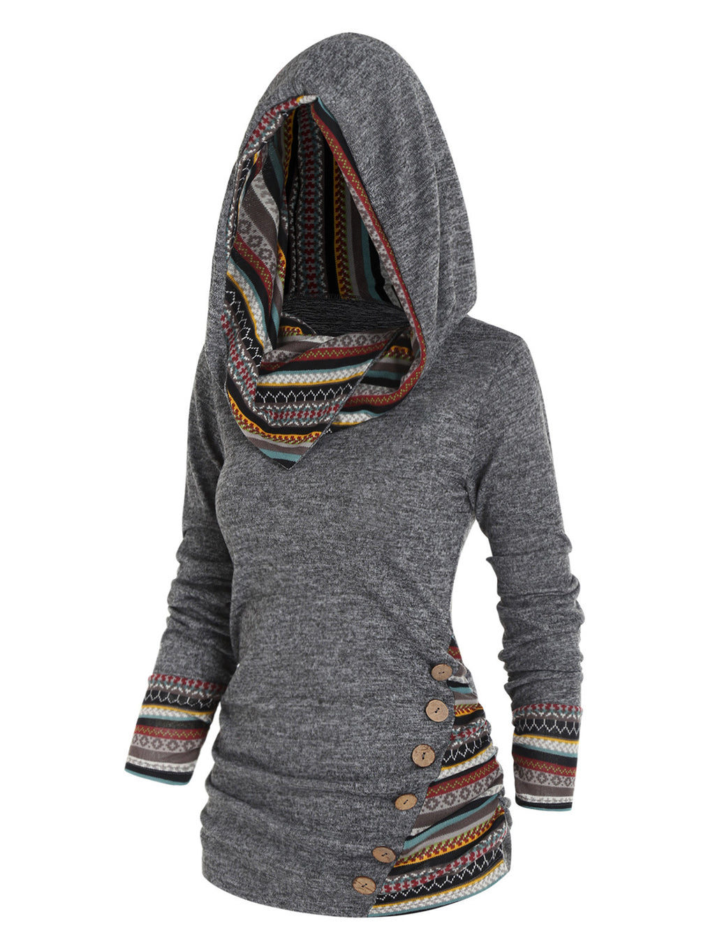 Strick-Hoodie mit Geometrie- und Streifenmuster