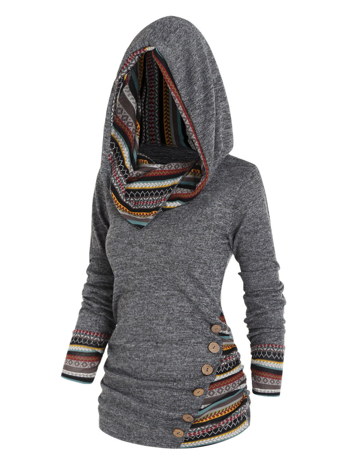 Strick-Hoodie mit Geometrie- und Streifenmuster