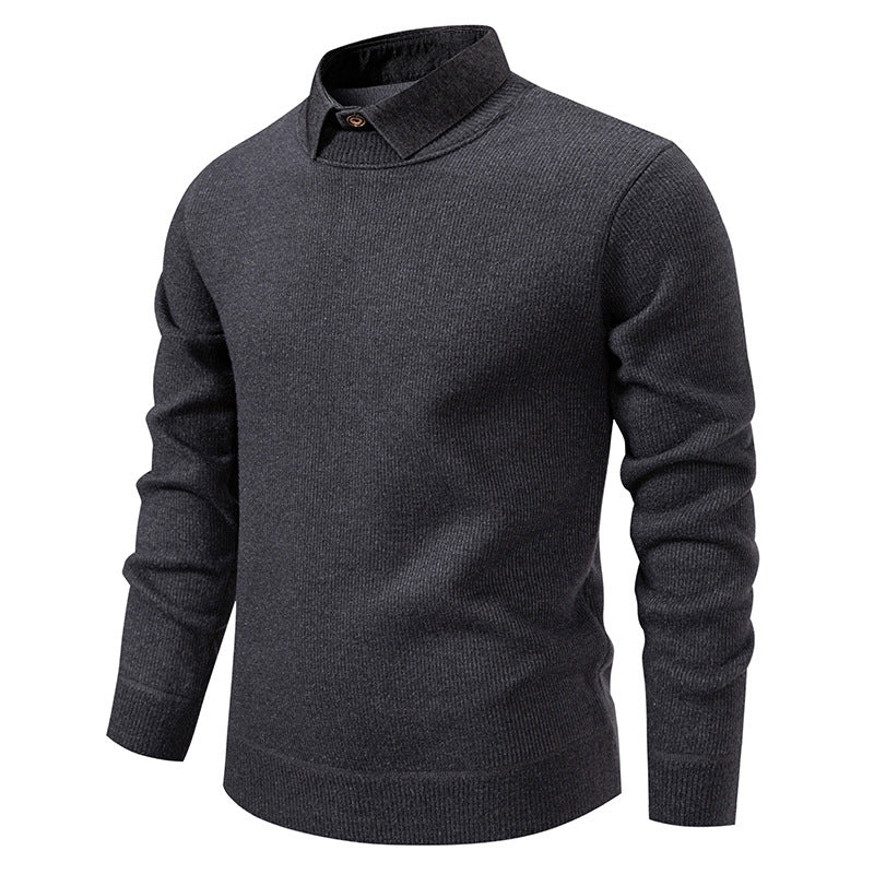 Herren 2-in-1 Strickpullover mit Hemdkragen