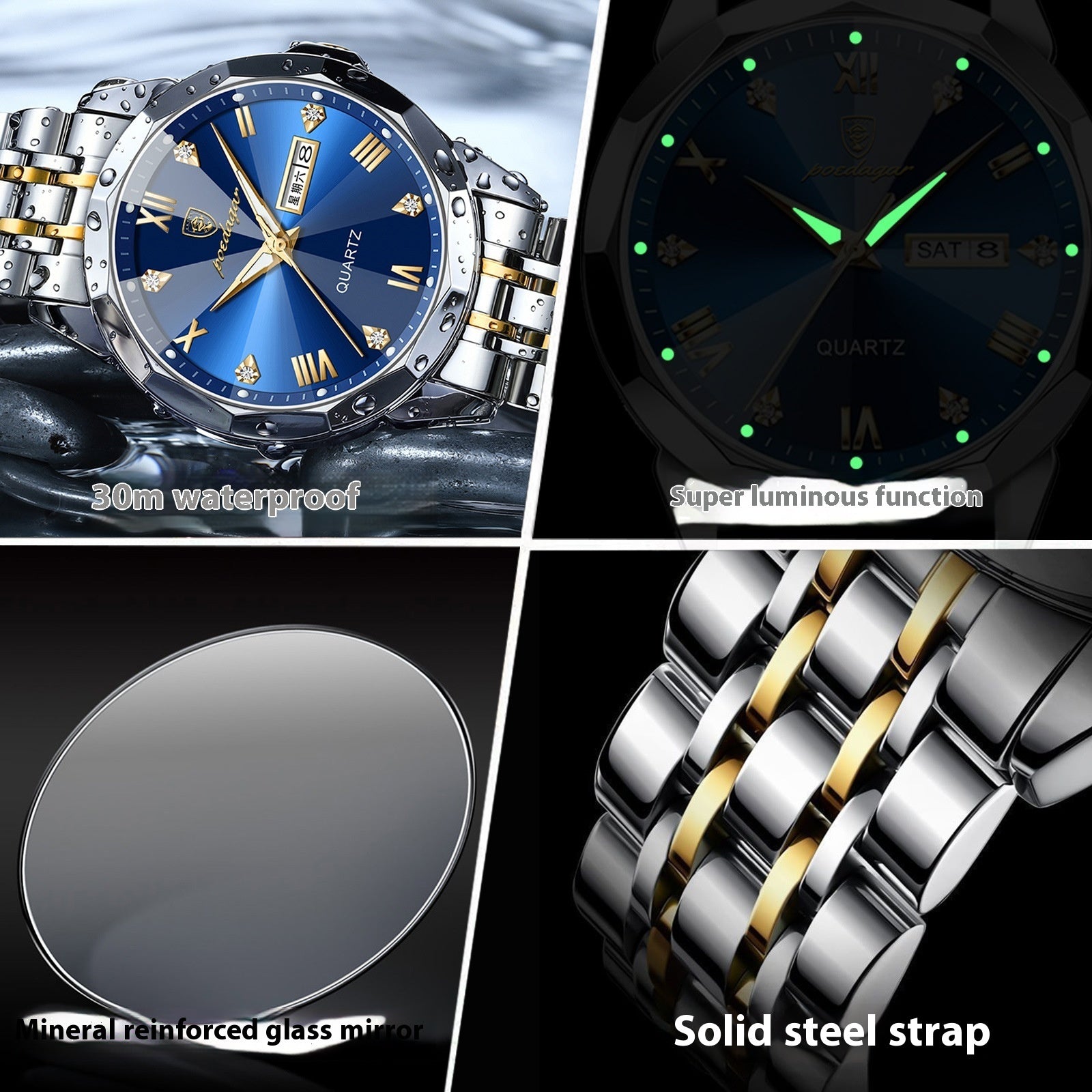 Wasserdichte Leuchtende Herrenuhr