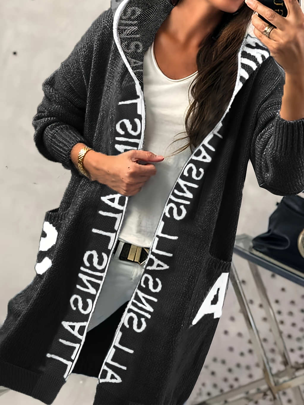 Damen-Cardigan mit Kapuze und Lantern-Arm