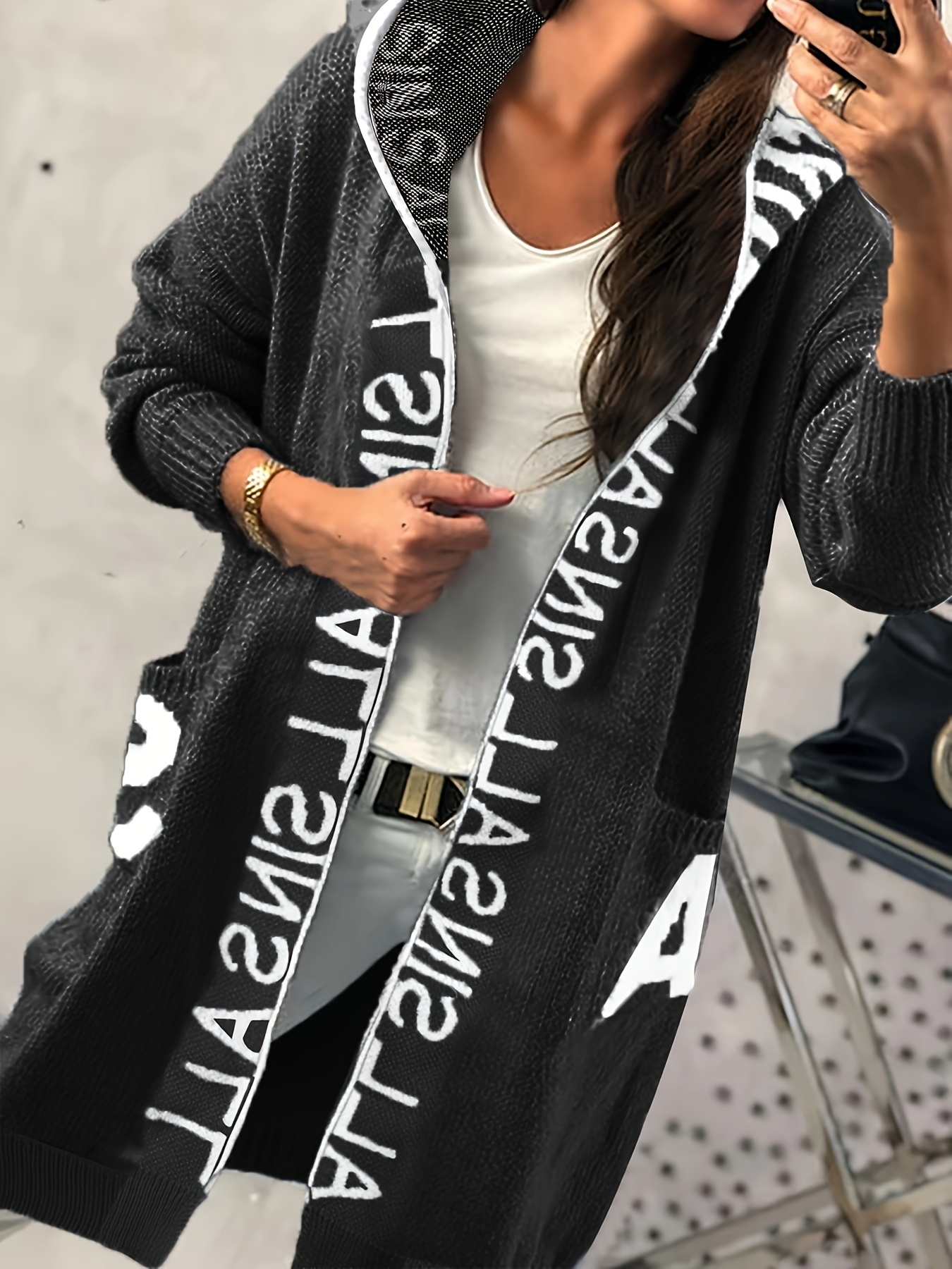 Damen-Cardigan mit Kapuze und Lantern-Arm