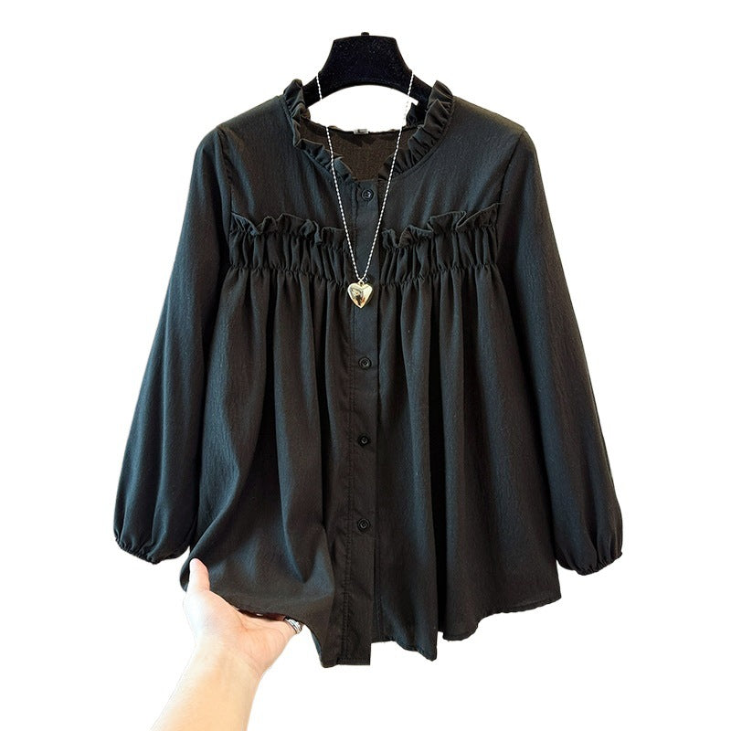Bauchfreundliches Langarmshirt mit Rüschen