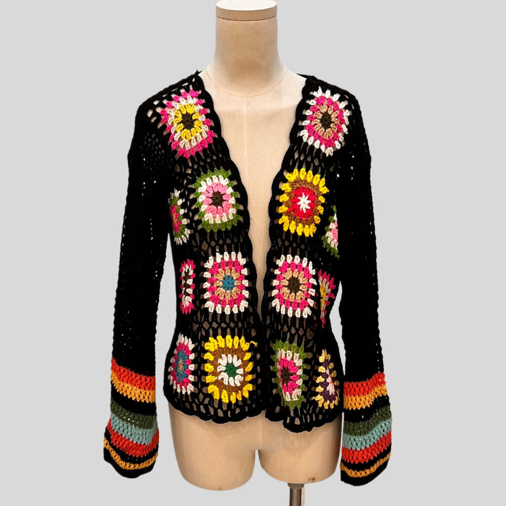 Gehäkelter Floral-Pullover mit Farbblöcken – Ansicht 4