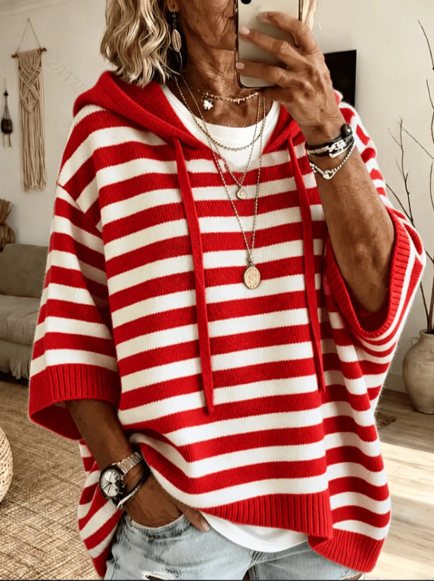 Hoodie Strickpullover mit Kordelzug