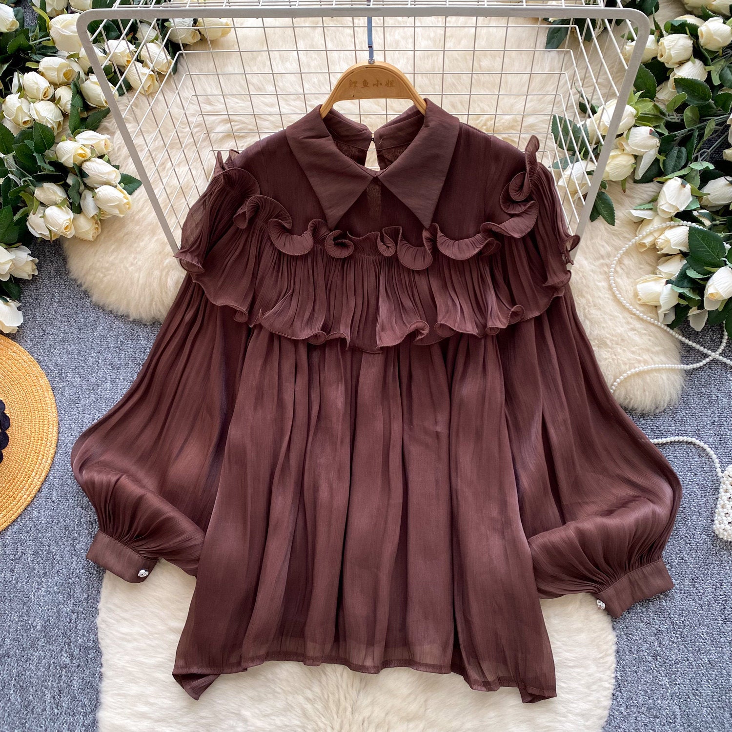 Rüschenbluse mit Laternenärmeln