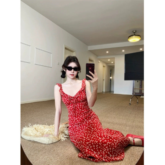 Rotes Vintage-Trägerkleid mit Blumenmuster – Bild 7 | LuxeStyle