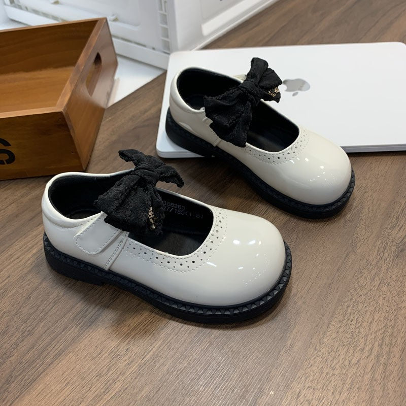 Schicke Leder Mary Jane-Schuhe mit schwarzer Schleife für Mädchen