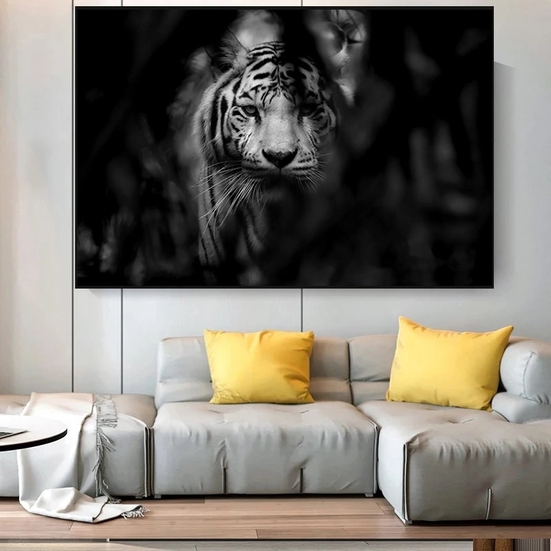 Leinwandbild Tigerkopf Schwarz-Weiss – Bild 3 | LuxeStyle