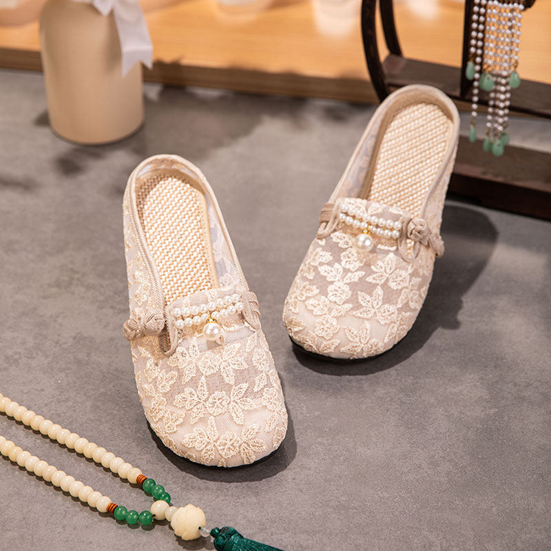 Sommer Mesh-Mules mit Perlen-Schnalle