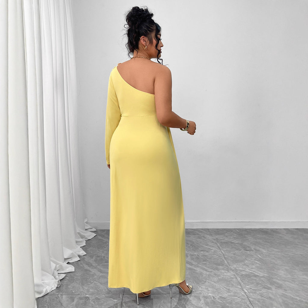 Gelbe One-Shoulder-Kleider mit Rüschen